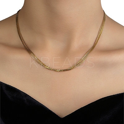 201 Stainless Steel Boston Link Chains Multi Layered Necklaces for Women NJEW-D055-09G-1