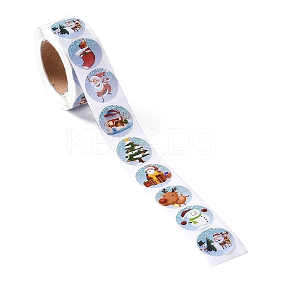 8 Patterns Christmas Round Dot Self Adhesive Paper Stickers Roll LS-DIY-A042-01D-1