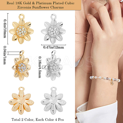 8Pcs 2 Colors Brass Micro Pave Clear Cubic Zirconia Charms KK-BBC0014-87-1