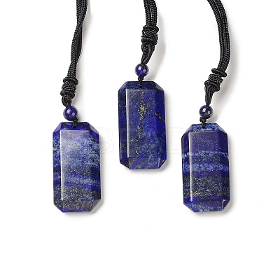 Natural Lapis Lazuli Rectangle Pendant Necklace with Nylon Cord for Women NJEW-C001-01B-01-1