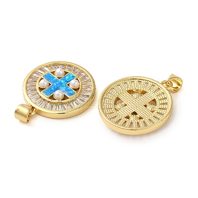Rack Plating Brass Micro Pave Cubic Zirconia Pendants KK-P268-08A-G-1