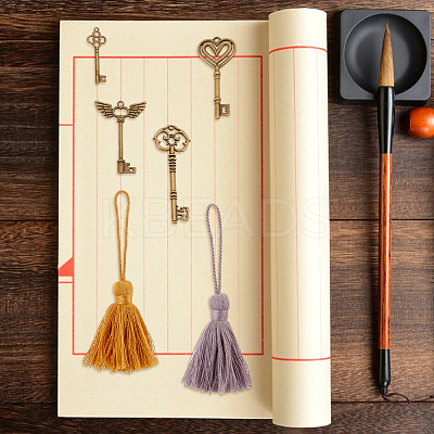 24Pcs 12 Colors Polycotton Tassel Pendants Hanging with Tibetan style Alloy Pendant FIND-GO0002-85-1