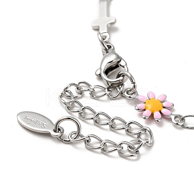 Enamel Flower & Cross Link Chain Bracelet BJEW-C023-01P-01-1