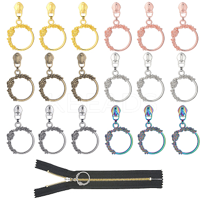 18Pcs 6 Colors Alloy Zipper Sliders with Wreath Charm FIND-GF0008-40-1