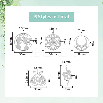 20Pcs 5 Styles 201 Stainless Steel Pendants STAS-DC0013-89-1