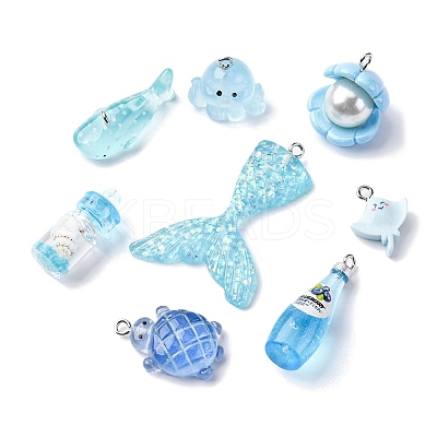 16Pcs 8 Styles Marine Organism Resin Pendants RESI-FP0001-32-1
