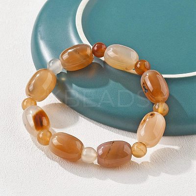 Natural Agate Bead Stretch Bracelets G-P570-01A-1