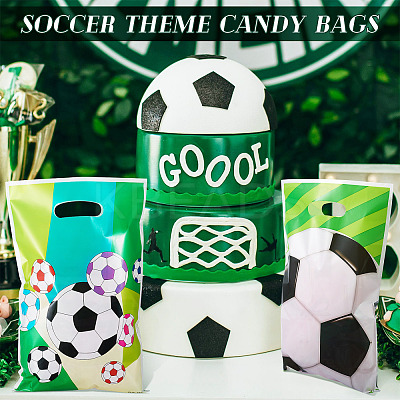 30Pcs 3 Style Rectangle Plastic Football Printed Gift Storage Bags with Hole Handles ABAG-TA0001-82-1