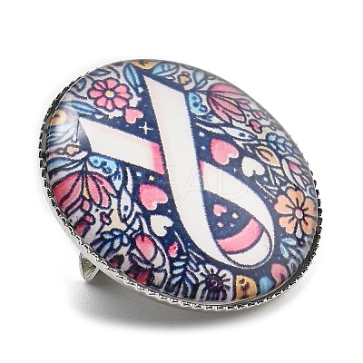 Breast Cancer Awareness Ribbon Glass Brooches LS-JEWB-L019-01I-1