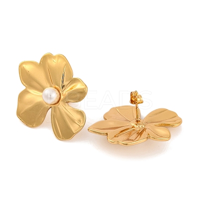 304 Stainless Steel with Plastic Imitation Pearl Stud Earrings for Women LS-EJEW-Z057-04G-1