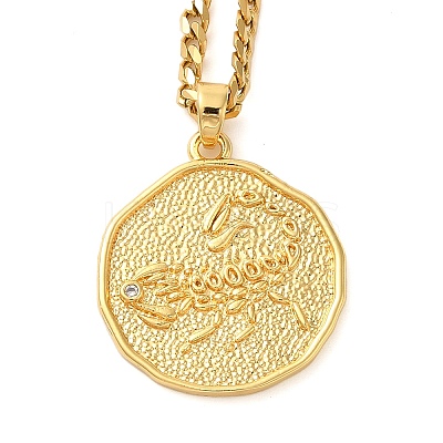 Brass Clear Cubic Zirconia Curb Chain Constellation Pendant Medal Necklaces for Women LS-NJEW-U010-01G-05-1