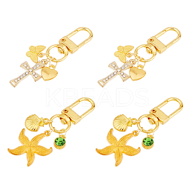 4Pcs 2 Styles Starfish & Cross Alloy Pendant Decoration HJEW-HS00001-1