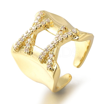 Rack Plating Letter X Brass Clear Cubic Zirconia Open Cuff Rings RJEW-S411-25G-1