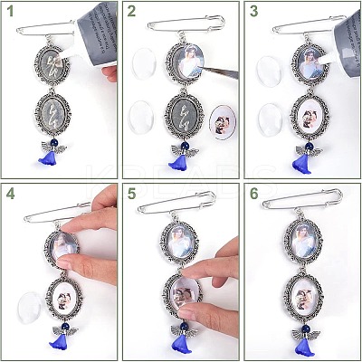 6Pcs 3 Style Photo Charm Alloy Brooches DIY-CA0004-26-1