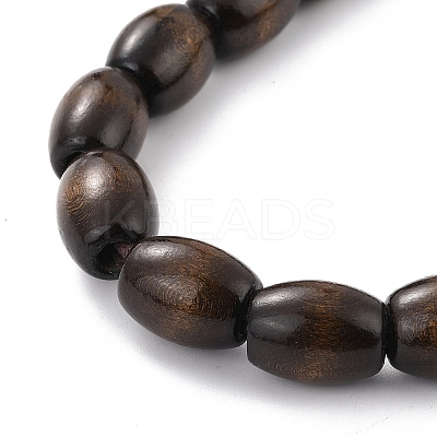 Barrel Shape Wood Beaded Bracelet with Double Rings BJEW-XCP0001-06-1