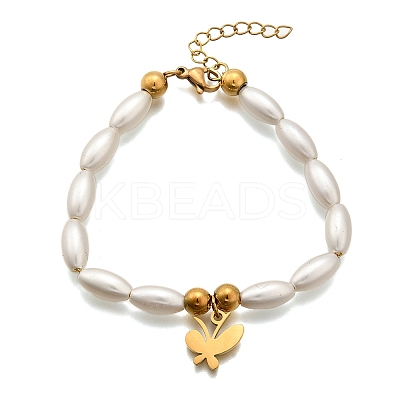304 Stainless Steel Butterfly Charm Bracelets for Women BJEW-C098-08G-1