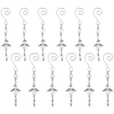 12Pcs 2 Styles Angel Glass & Alloy Pendant Decoration HJEW-GO00047-1