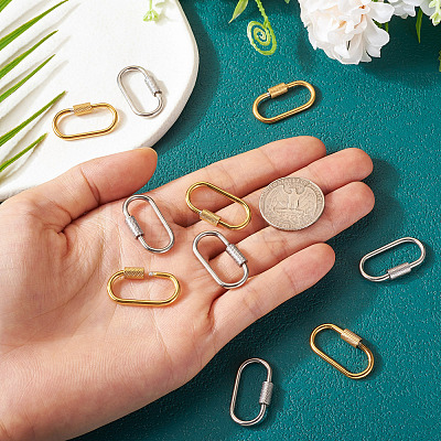10Pcs 2 Colors Ion Plating(IP) 304 Stainless Steel Screw Carabiner Lock Charms FIND-TA0005-44-1