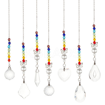 7Pcs 7 Style Transparent Glass Pendant Decorations HJEW-GA0001-44-1