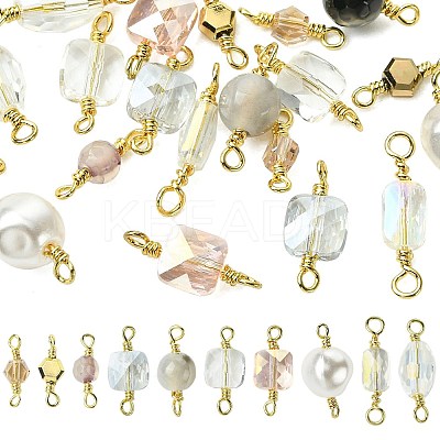 20Pcs 10 Styles Faceted Clear Glass Oval Connector Charms and Natural Agate(Dyed & Heated) Faceted Round Links KK-FS0001-91-1