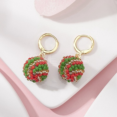 Handmade MIYUKI Japanese Seed Braided Round Ball Dangle Leverback Earrings EJEW-MZ00073-01-1
