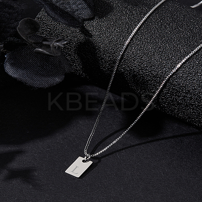 1Pc Stainless Steel Letter Rectangle Pendant Necklaces NJEW-LP0001-34L-P-1