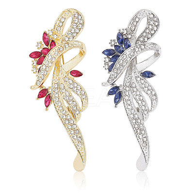 2Pcs 2 Colors Flower Alloy Rhinestone Scarf Buckle Clips for Women JEWB-FH0001-52-1