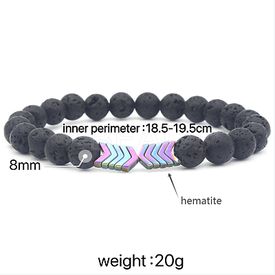Natural Lava Rock & Electroplated Synthetic Non-magnetic Hematite Beads Stretch Bracelets GE0373-8-1