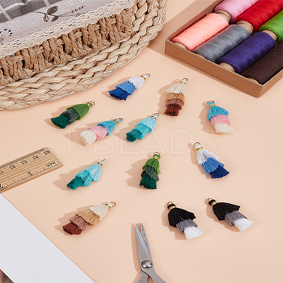 12Pcs 6 Colors Polycotton Tassel Pendant Decorations FIND-LP0007-27B-1