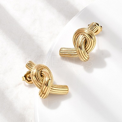304 Stainless Steel Knot Stud Earrings EJEW-K268-45G-1