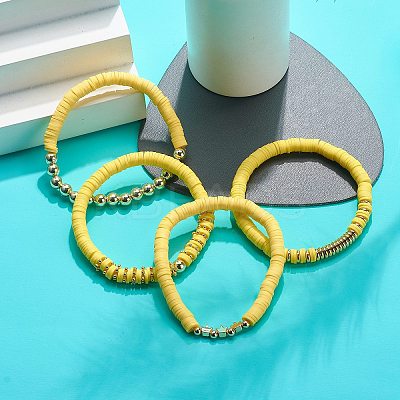4Pcs 4 Color Handmade Polymer Clay Disc Surfer Bracelets Set BJEW-JB08802-1