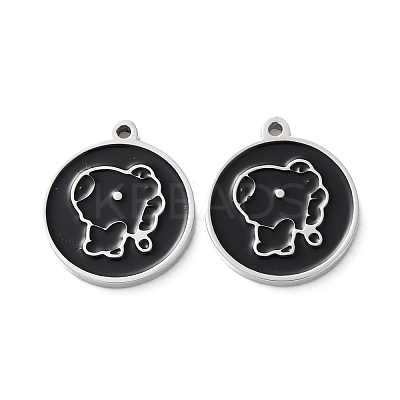 304 Stainless Steel Black Enamel Charms STAS-M102-17P-01-1