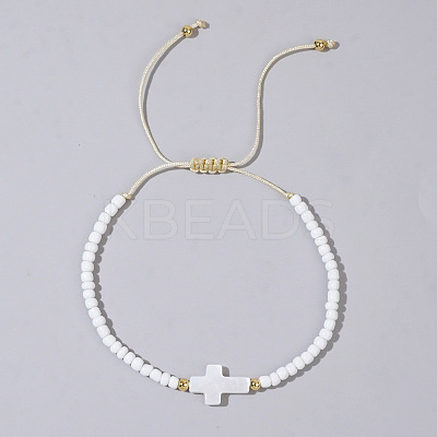 Glass Seed Beads & Brass Braided Beaded Bracelets LS-TV0952-10-1