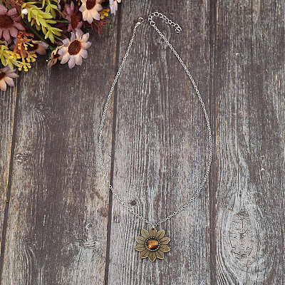 Alloy with Tiger Eye Flower Pendant Necklaces for Women FS-WGB1948-01-1