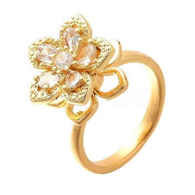 Flower Rotatable Finger Ring for Women RJEW-U035-01G-03-1