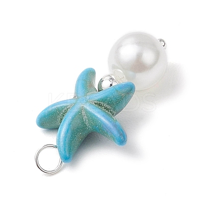 Dyed Synthetic Turquoise Starfish & ABS Plastic Imitation Pearl Pendants PALLOY-JF03794-1