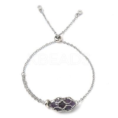 Natural Mixed Gemstone Bullet Link Slider Bracelets BJEW-JB09901-1