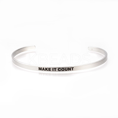 Tarnish Resistant 201 Stainless Steel Cuff Bangles BJEW-Q685-06-1