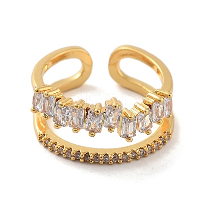 Brass with Cubic Zirconia Open Cuff Rings RJEW-B053-03-1