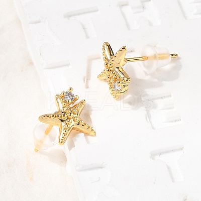 Brass Micro Pave Clear Cubic Zirconia Stud Earrings EJEW-C158-13A-G-1