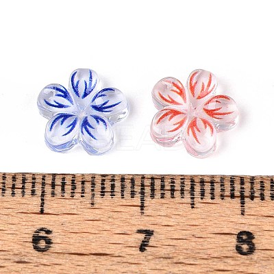 Flower Theme Printed Transparent Resin Cabochons CRES-T025-27-1