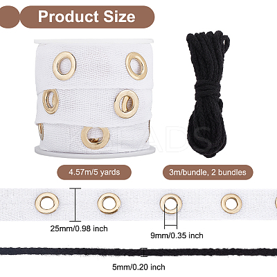 5 Yards Cotton Ribbons with Golden Tone Iron Eyelet Rings and Cotton Thread SRIB-OC0001-05A-1
