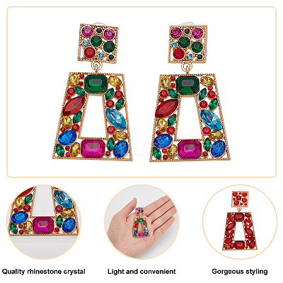 3 Pairs 3 Colors Rhinestone Rectangle with Trapezoid Dangle Stud Earrings EJEW-AN0001-03-1