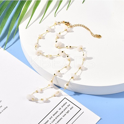 Natural White Moonstone Chip Beaded Necklace for Girl Women NJEW-JN03708-02-1