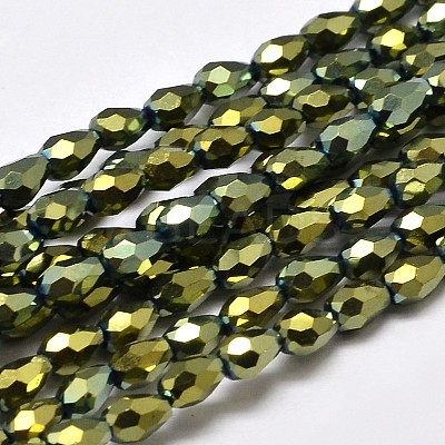 Faceted Teardrop Full Plated Electroplate Glass Beads Strands X-EGLA-J132-FP05-1