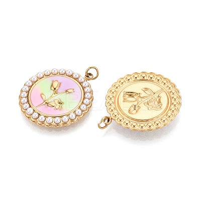304 Stainless Steel and Enamel ABS Imitation Pearl Pendants STAS-T069-82B-1