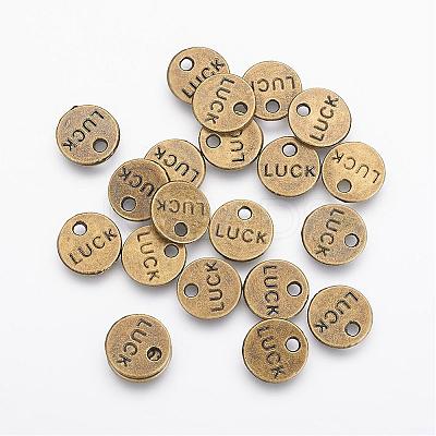 Flat Round Carved Word Luck Tibetan Style Alloy Message Charms TIBEP-A123975-AB-FF-1