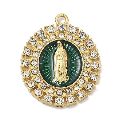 304 Stainless Steel Enamel with Crystal Rhinestone Pendants STAS-G371-03G-03-1