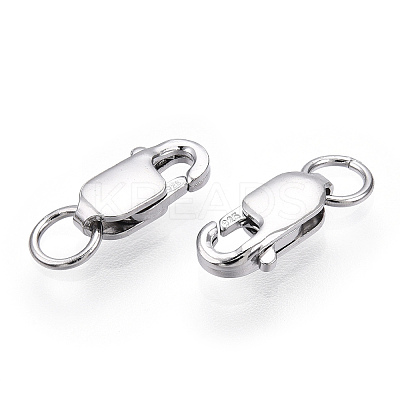 Rhodium Plated 925 Sterling Silver Lobster Claw Clasps STER-T004-83P-1
