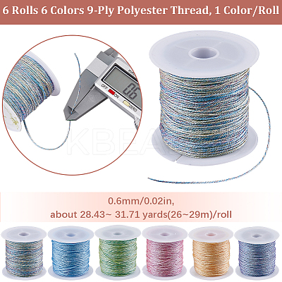 6 Rolls 6 Colors 9-Ply Polyester Metallic Thread OCOR-SC0001-06C-1